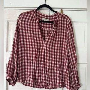 LOFT V Neck Plaid Blouse